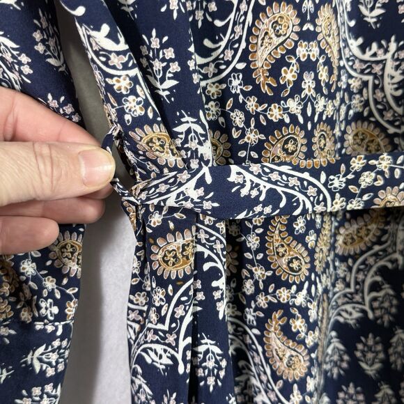 L'Agence Navy 100% Silk Paisley Tie Belt Button Front Shirt Stella Dress Size S - Picture 10 of 14